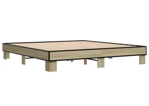 Cadru de pat, stejar sonoma, 160x200cm, lemn prelucrat și metal - 3/5