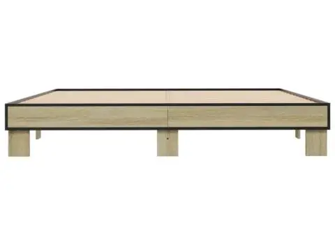 Cadru de pat, stejar sonoma, 160x200cm, lemn prelucrat și metal - 4/5