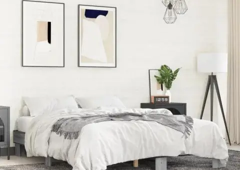 Cadru de pat, gri sonoma, 150x200 cm, lemn prelucrat și metal - 1/5