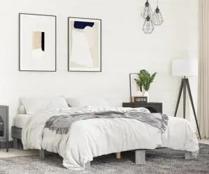 vidaXL Cadru de pat, gri sonoma, 150x200 cm, lemn prelucrat și metal