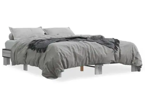 Cadru de pat, gri sonoma, 150x200 cm, lemn prelucrat și metal - 2/5