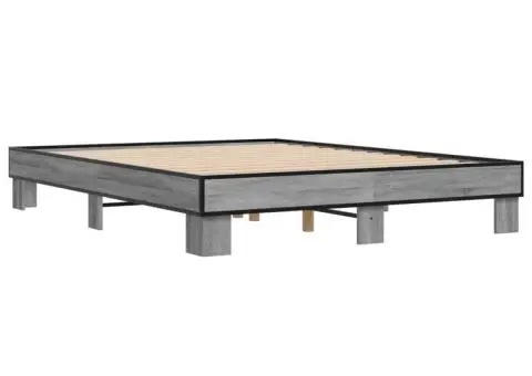 Cadru de pat, gri sonoma, 150x200 cm, lemn prelucrat și metal - 3/5