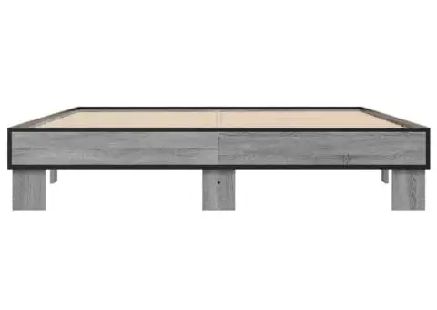 Cadru de pat, gri sonoma, 150x200 cm, lemn prelucrat și metal - 4/5