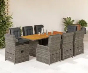 vidaXL Set mobilier grădină cu perne, 9 piese, gri, poliratan