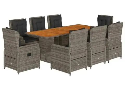 Set mobilier grădină cu perne, 9 piese, gri, poliratan - 2/5