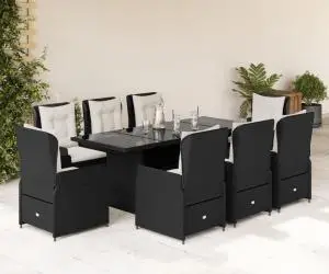 vidaXL Set mobilier de grădină cu perne, 9 piese, negru, poliratan