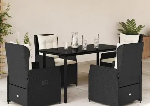Set mobilier de grădină cu perne, 5 piese, negru, poliratan - 1/5