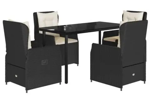 Set mobilier de grădină cu perne, 5 piese, negru, poliratan - 2/5