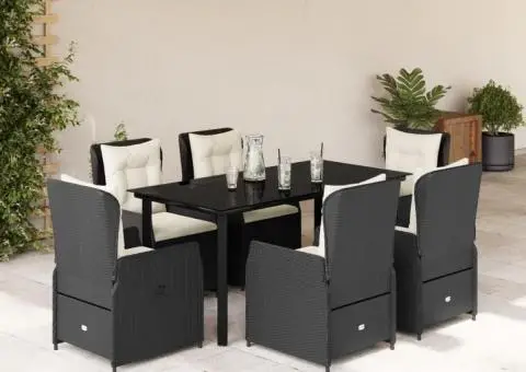 Set mobilier de grădină cu perne, 7 piese, negru, poliratan - 1/5