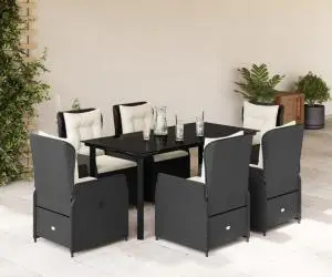vidaXL Set mobilier de grădină cu perne, 7 piese, negru, poliratan