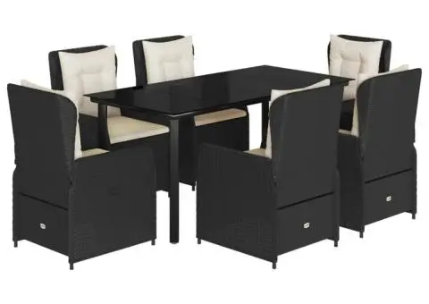 Set mobilier de grădină cu perne, 7 piese, negru, poliratan - 2/5