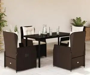 vidaXL Set mobilier de grădină, 5 piese, cu perne, maro, poliratan
