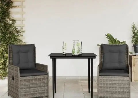 Set mobilier de grădină cu perne, 3 piese, gri, poliratan - 1/5