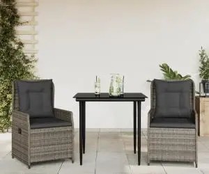 vidaXL Set mobilier de grădină cu perne, 3 piese, gri, poliratan