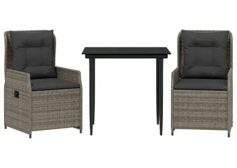 Set mobilier de grădină cu perne, 3 piese, gri, poliratan - 2/5