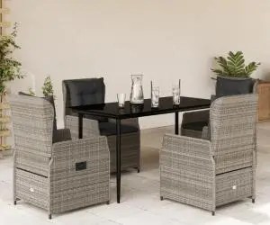 vidaXL Set mobilier de grădină cu perne, 5 piese, gri, poliratan