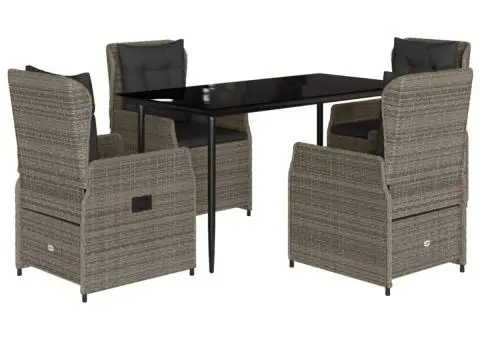 Set mobilier de grădină cu perne, 5 piese, gri, poliratan - 2/5