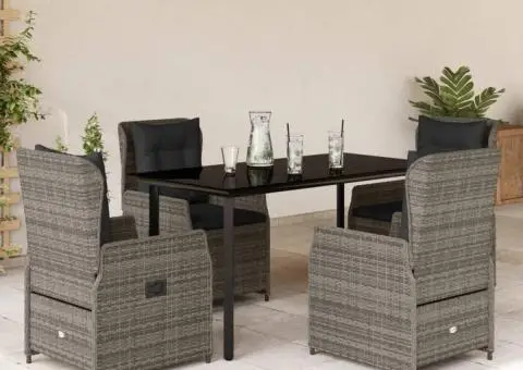 Set mobilier de grădină cu perne, 5 piese, gri, poliratan - 1/5