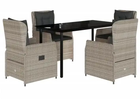 Set mobilier de grădină cu perne, 5 piese gri deschis poliratan - 2/5