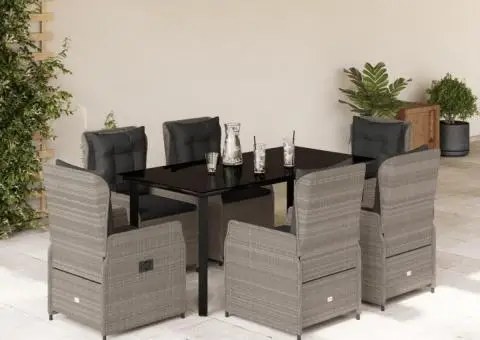 Set mobilier de grădină cu perne, 7 piese gri deschis poliratan - 1/5