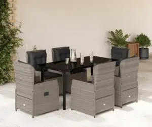 vidaXL Set mobilier de grădină cu perne, 7 piese gri deschis poliratan