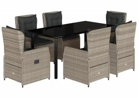 Set mobilier de grădină cu perne, 7 piese gri deschis poliratan - 2/5