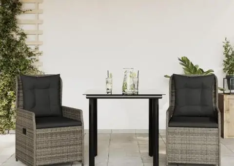 Set mobilier de grădină cu perne, 3 piese, gri, poliratan - 1/5