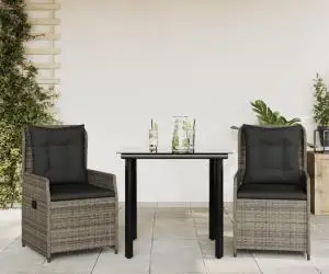 vidaXL Set mobilier de grădină cu perne, 3 piese, gri, poliratan