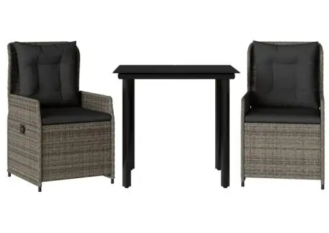 Set mobilier de grădină cu perne, 3 piese, gri, poliratan - 2/5