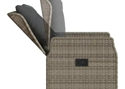 Set mobilier de grădină cu perne, 3 piese, gri, poliratan - 5/5