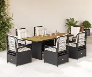 vidaXL Set mobilier de grădină cu perne, 7 piese, negru, poliratan