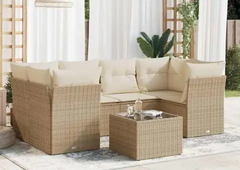 Set canapele de grădină, 7 piese, cu perne, bej, poliratan - 1/4