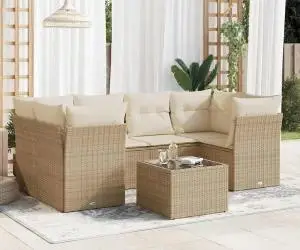 vidaXL Set canapele de grădină, 7 piese, cu perne, bej, poliratan