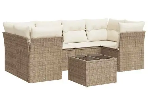 Set canapele de grădină, 7 piese, cu perne, bej, poliratan - 2/4