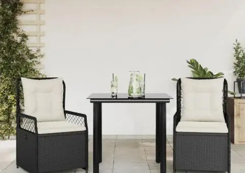 Set mobilier de grădină cu perne, 3 piese, negru, poliratan - 1/5