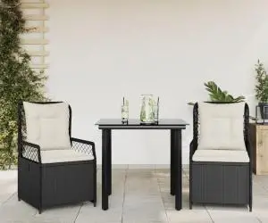 vidaXL Set mobilier de grădină cu perne, 3 piese, negru, poliratan