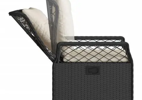 Set mobilier de grădină cu perne, 3 piese, negru, poliratan - 5/5