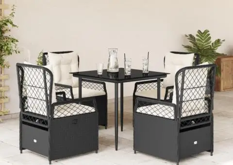 Set mobilier de grădină cu perne, 5 piese, negru, poliratan - 1/5
