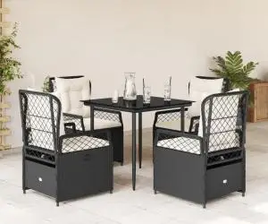 vidaXL Set mobilier de grădină cu perne, 5 piese, negru, poliratan