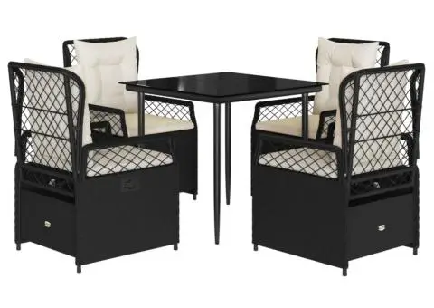 Set mobilier de grădină cu perne, 5 piese, negru, poliratan - 2/5
