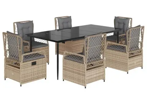 Set de masă pentru grădină, 7 piese, cu perne, bej, poliratan - 2/5