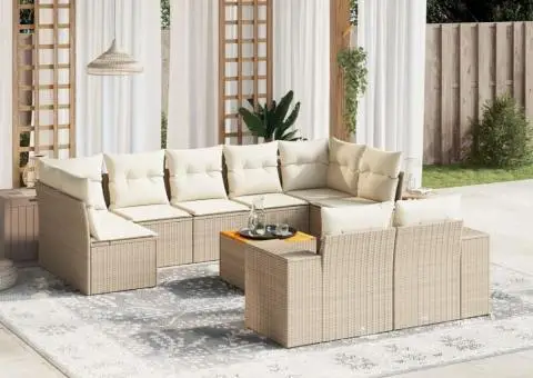 Set canapele de grădină cu perne, 10 piese, bej, poliratan - 1/3