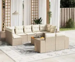vidaXL Set canapele de grădină cu perne, 10 piese, bej, poliratan