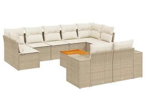 Set canapele de grădină cu perne, 10 piese, bej, poliratan - 2/3