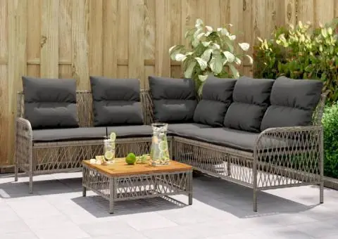 Set canapele de grădină cu perne, 2 piese, gri, poliratan - 1/5