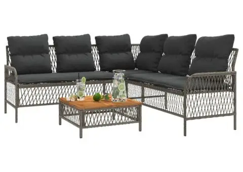 Set canapele de grădină cu perne, 2 piese, gri, poliratan - 4/5