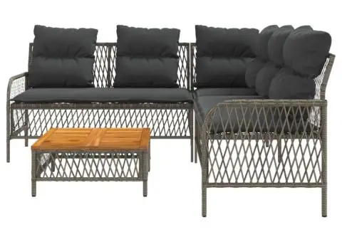 Set canapele de grădină cu perne, 2 piese, gri, poliratan - 5/5