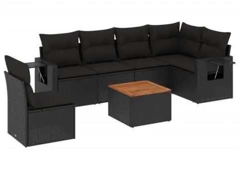 Set canapele de grădină cu perne, 7 piese, negru, poliratan - 2/3