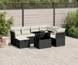 vidaXL Set mobilier de grădină cu perne, 8 piese, negru, poliratan