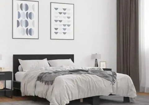 Cadru de pat, negru, 120x190 cm, lemn prelucrat și metal - 1/5